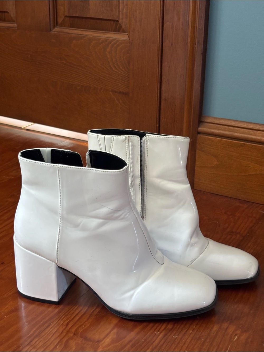 Mix No. 6 White Patent Ankle Boots with Block Heel